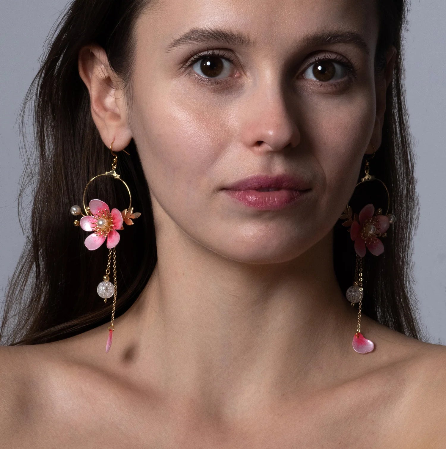 Sakura moon earrings