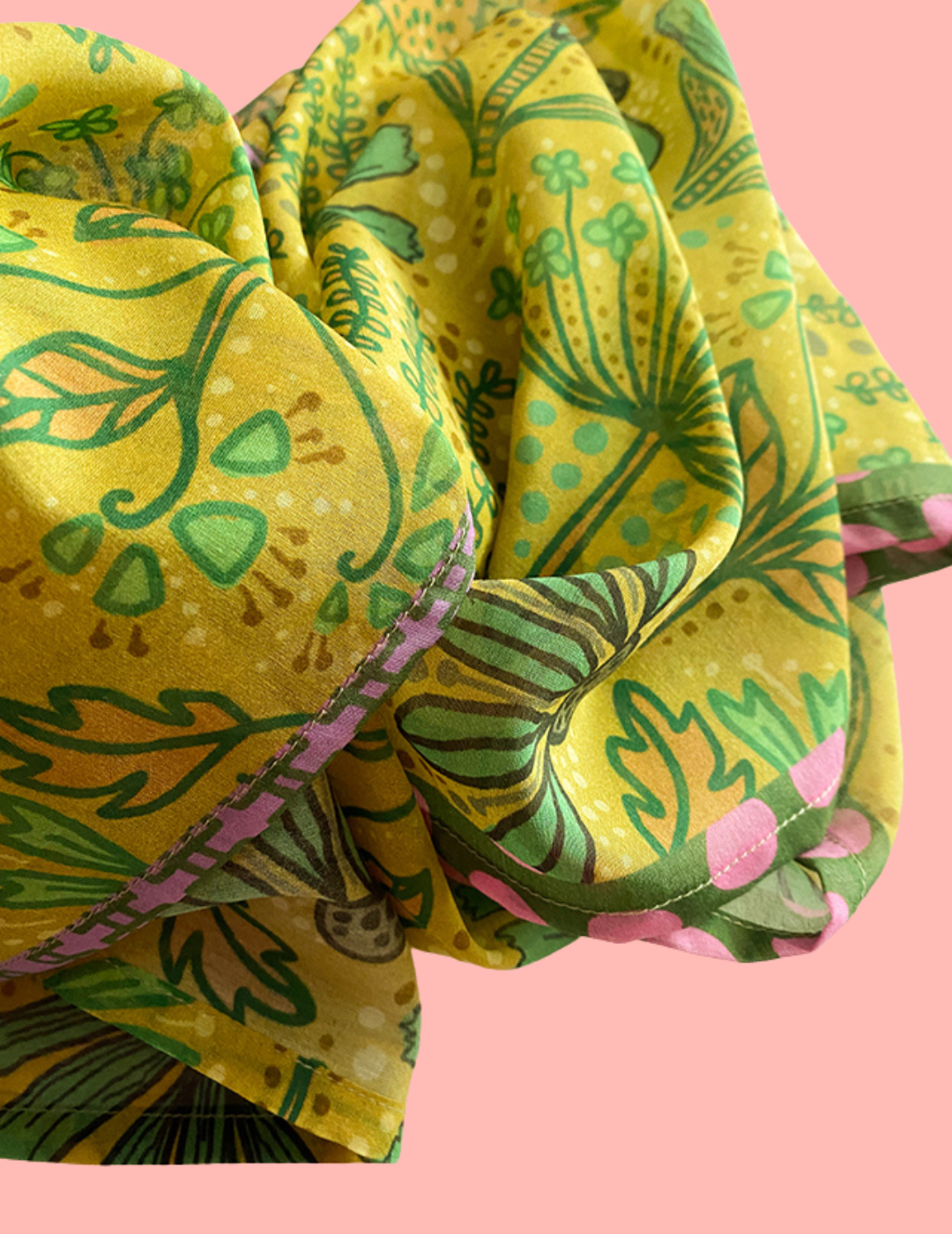 Yrttitarha-huivi, vihreä puuvilla-silkki 40 cm x 200 cm